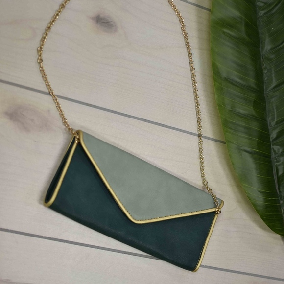 Big Buddha Handbags - Big Buddha Mint & Emerald Green Clutch Gold Chain